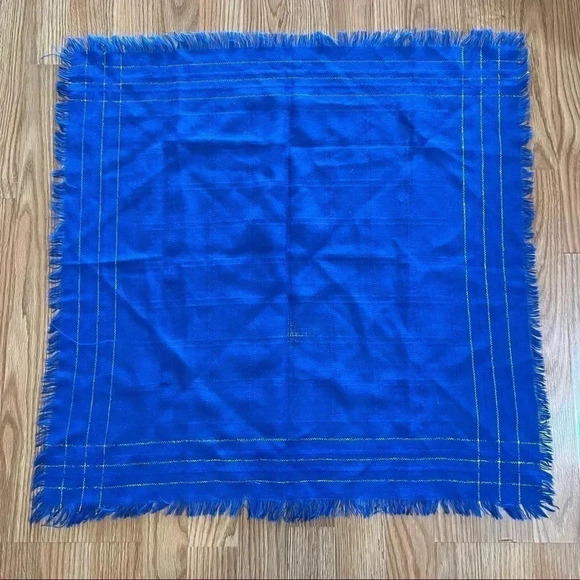 Accessories - Vintage Royal Blue Gold Striped Knit Scarf Square Shawl Neck Warmer